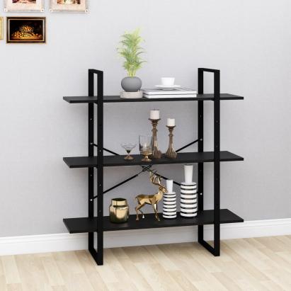 Bibliotecă cu 3 rafturi, negru, 100x30x105 cm, lemn masiv pin GartenMobel Dekor