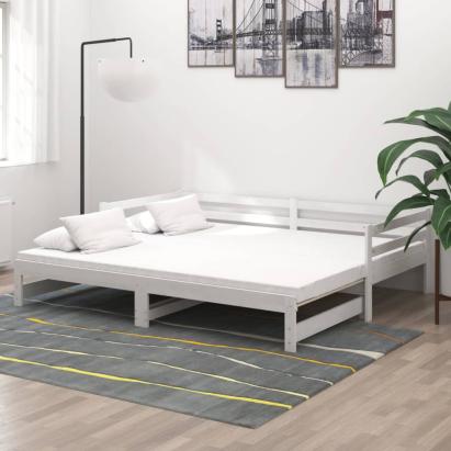Pat extensibil de zi, alb, 2x(90x200) cm, lemn masiv de pin GartenMobel Dekor