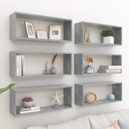 Rafturi de perete cub, 6 buc, gri beton, 60x15x23 cm, PAL GartenMobel Dekor