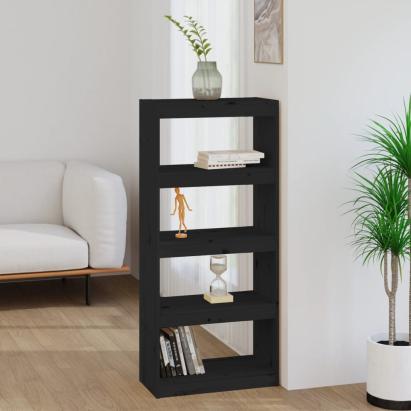 Bibliotecă/Separator cameră negru 60x30x135,5 cm lemn masiv pin GartenMobel Dekor