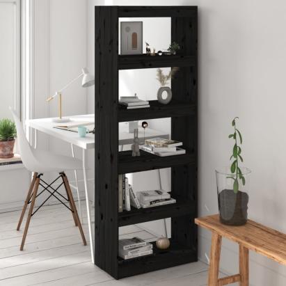 Bibliotecă/Separator cameră negru 60x30x167,5 cm lemn masiv pin GartenMobel Dekor