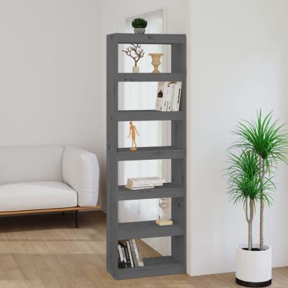 Bibliotecă/Separator cameră gri 60x30x199,5 cm lemn masiv pin GartenMobel Dekor