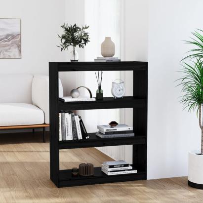 Bibliotecă/Separator cameră negru 80x30x103,5 cm lemn masiv pin GartenMobel Dekor