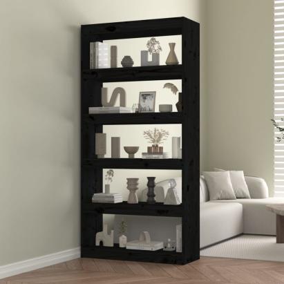 Bibliotecă/Separator cameră negru 80x30x167,4 cm lemn masiv pin GartenMobel Dekor