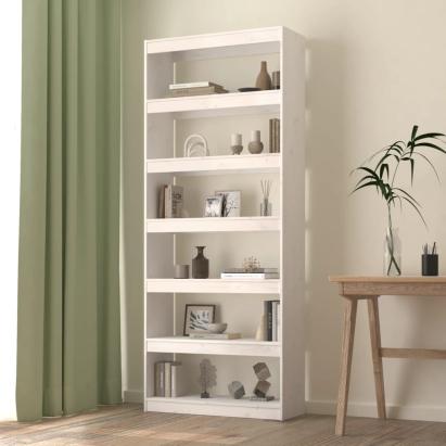 Bibliotecă/Separator cameră, alb, 80x30x199,5 cm lemn masiv pin GartenMobel Dekor