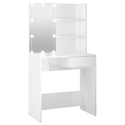 Masă de toaletă cu LED, alb extralucios, 74,5x40x141 cm GartenMobel Dekor