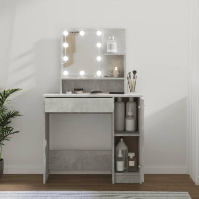 Masă de toaletă cu LED, gri beton, 86,5x35x141 cm GartenMobel Dekor