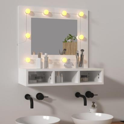 Dulap cu oglindă și LED, alb extralucios, 60x31,5x62 cm GartenMobel Dekor