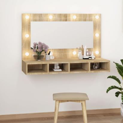 Dulap cu oglindă și LED, stejar sonoma, 90x31,5x62 cm GartenMobel Dekor