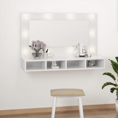 Dulap cu oglindă și LED, alb extralucios, 90x31,5x62 cm GartenMobel Dekor