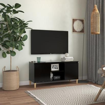 Comodă TV, picioare lemn masiv, negru, 103,5x35x50 cm GartenMobel Dekor