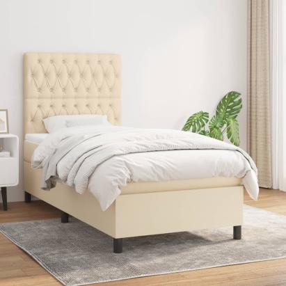 Pat box spring cu saltea, crem, 90x190 cm, textil GartenMobel Dekor