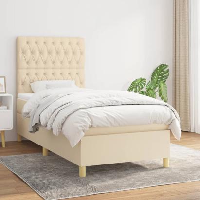 Pat box spring cu saltea, crem, 90x200 cm, textil GartenMobel Dekor