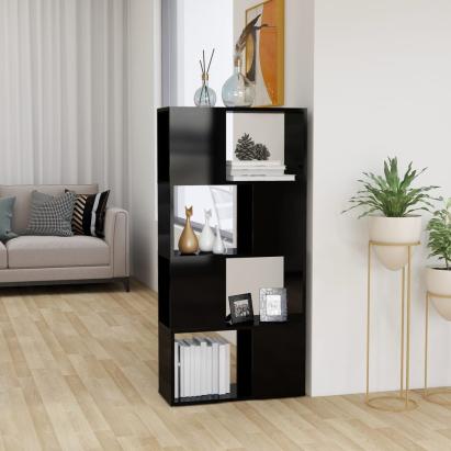 Bibliotecă/Separator cameră, negru extralucios, 60x24x124,5 cm GartenMobel Dekor