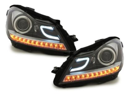 Faruri LED DRL Mercedes C-Class W204 S204 C204 Facelift (2011-2014) Negru Performance AutoTuning