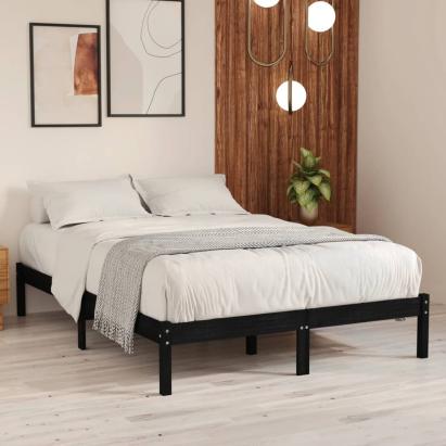 Cadru de pat, negru, 140x190 cm, lemn masiv de pin  GartenMobel Dekor
