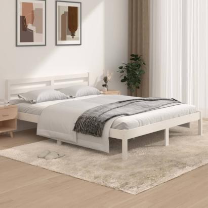 Cadru de pat King Size 5FT, alb, 150x200 cm, lemn masiv de pin GartenMobel Dekor