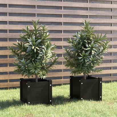 Jardiniere grădină, 2 buc., negru, 31x31x31 cm, lemn masiv pin GartenMobel Dekor