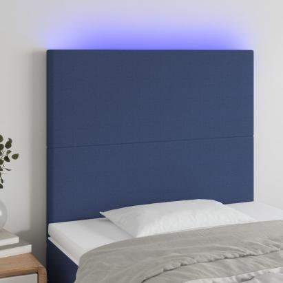 Tăblie de pat cu LED, albastru, 80x5x118/128 cm, textil GartenMobel Dekor
