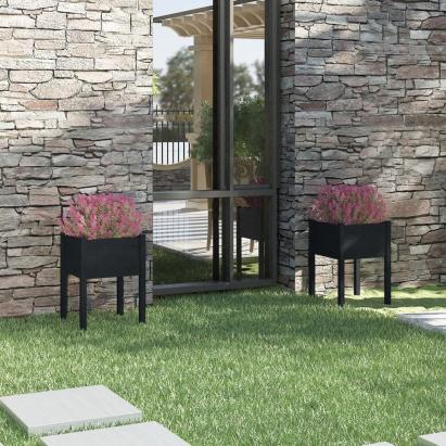 Jardiniere de grădină, 2 buc., negru, 50x50x70cm lemn masiv pin GartenMobel Dekor