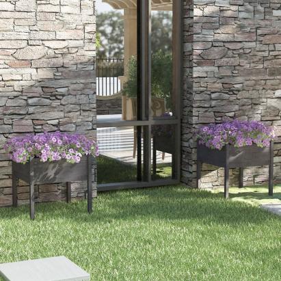 Jardiniere de grădină, 2 buc., gri, 70x70x70 cm, lemn masiv pin GartenMobel Dekor