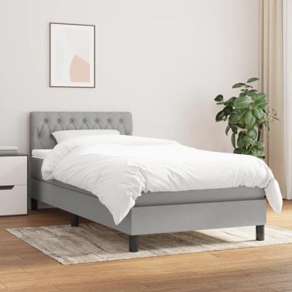 Pat box spring cu saltea, gri deschis, 100x200 cm, textil GartenMobel Dekor