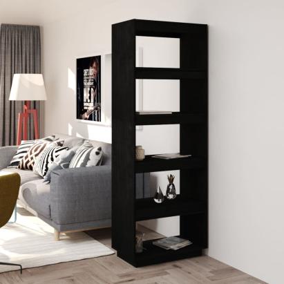 Bibliotecă/Separator cameră negru 60x35x167 cm lemn masiv pin GartenMobel Dekor