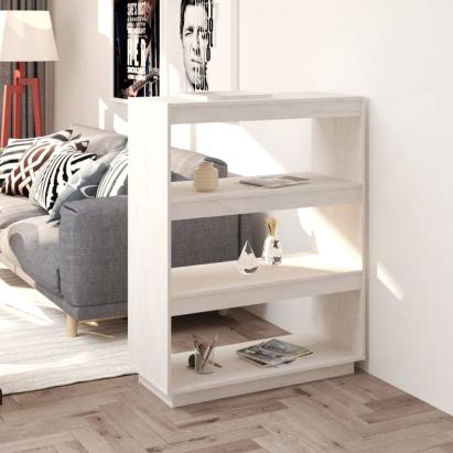 Bibliotecă/Separator cameră, alb, 80x35x103 cm, lemn masiv pin GartenMobel Dekor