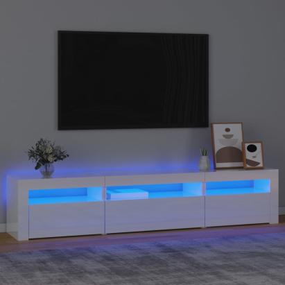 Comodă TV cu lumini LED, alb extralucios, 195x35x40 cm GartenMobel Dekor