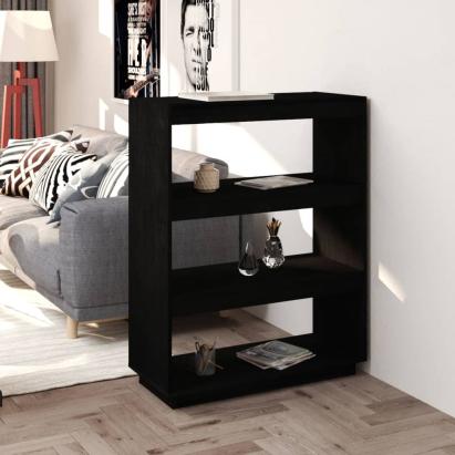 Bibliotecă/Separator cameră, negru, 80x35x103cm, lemn masiv pin GartenMobel Dekor