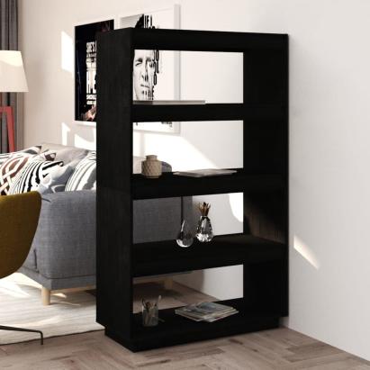 Bibliotecă/Separator cameră, negru 80x35x135 cm, lemn masiv pin GartenMobel Dekor