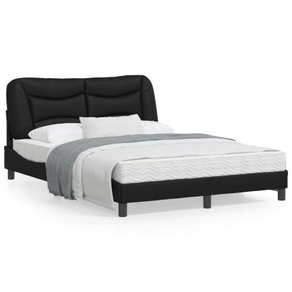 Cadru de pat cu lumini LED, negru, 140x190 cm, piele ecologică GartenMobel Dekor