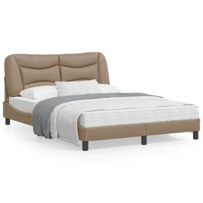 Cadru de pat lumini LED, cappuccino, 140x200 cm piele ecologică GartenMobel Dekor