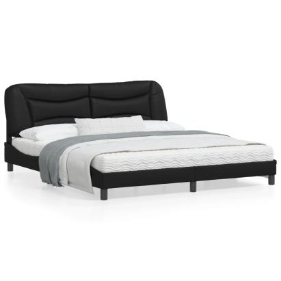 Cadru de pat cu lumini LED, negru, 180x200 cm, piele ecologică GartenMobel Dekor