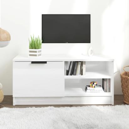 Comodă TV, alb extralucios, 80x35x36,5 cm, lemn prelucrat GartenMobel Dekor