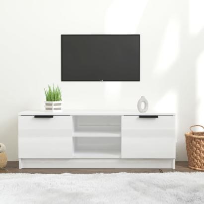 Comodă TV, alb extralucios, 102x35x36,5 cm, lemn prelucrat GartenMobel Dekor