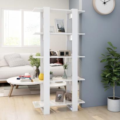 Bibliotecă/Separator cameră, alb extralucios, 80x30x160 cm GartenMobel Dekor