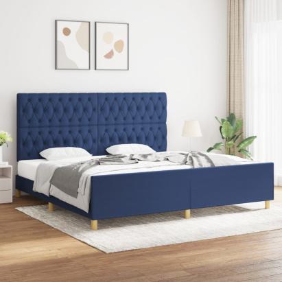 Cadru de pat cu tăblie, albastru, 200x200 cm, textil GartenMobel Dekor