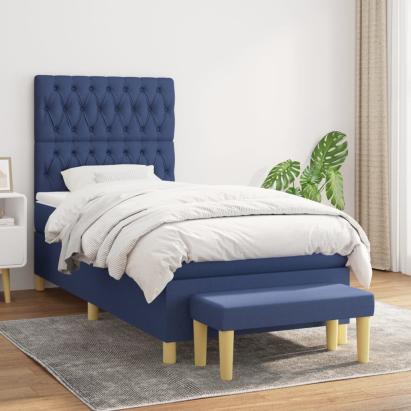 Pat box spring cu saltea, albastru, 100x200 cm, textil GartenMobel Dekor