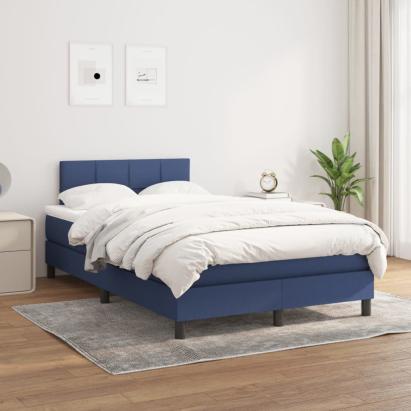 Pat box spring cu saltea, albastru, 120x200 cm, textil GartenMobel Dekor