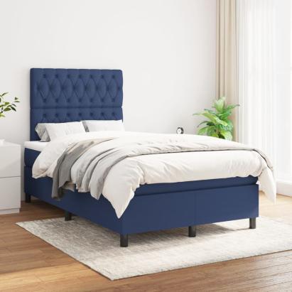 Pat box spring cu saltea, albastru, 120x200 cm, textil GartenMobel Dekor