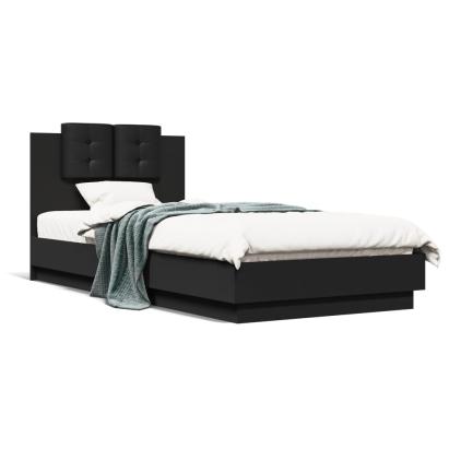 Cadru de pat cu tăblie, negru, 90x200 cm, lemn prelucrat GartenMobel Dekor
