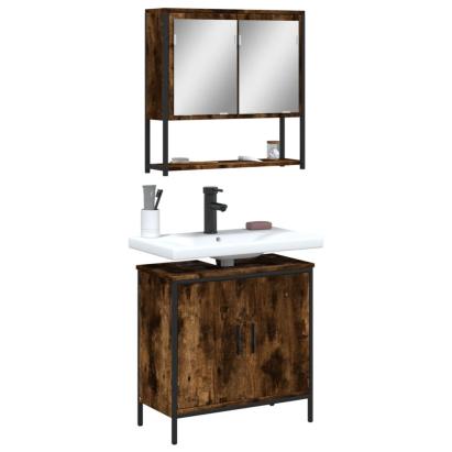 Set mobilier de baie, 2 piese, stejar fumuriu, lemn prelucrat GartenMobel Dekor