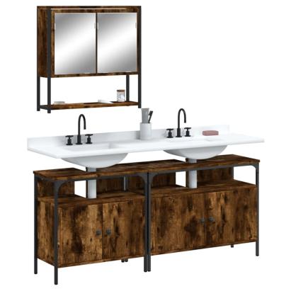 Set mobilier de baie, 3 piese, stejar fumuriu, lemn prelucrat GartenMobel Dekor