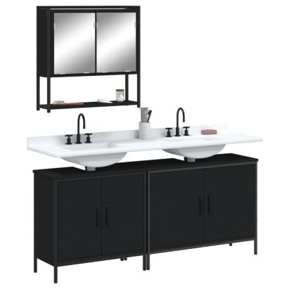 Set mobilier de baie, 3 piese, negru, lemn compozit GartenMobel Dekor