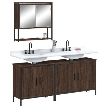 Set mobilier de baie, 3 piese, stejar maro, lemn prelucrat GartenMobel Dekor