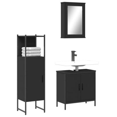 Set mobilier de baie, 3 piese, negru, lemn compozit GartenMobel Dekor