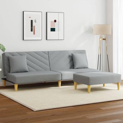 Canapea extensibilă cu pernuță și taburet 2 locuri gri textil GartenMobel Dekor