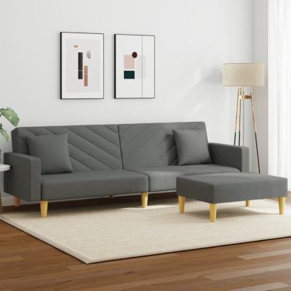 Canapea extensibilă 2 locuri/perne/taburet, gri închis, textil GartenMobel Dekor