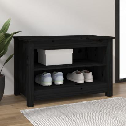 Bancă pentru pantofi, negru, 70x38x45,5 cm, lemn masiv de pin GartenMobel Dekor